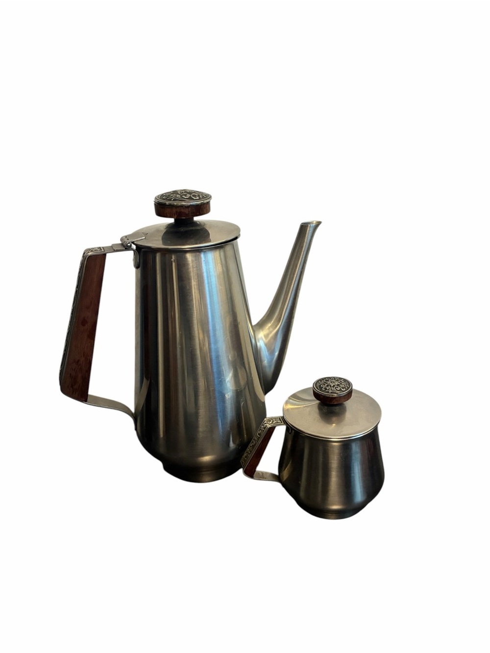 International  MCM Stainless Steel Coffee Pot and Creamer Set Wood Handle